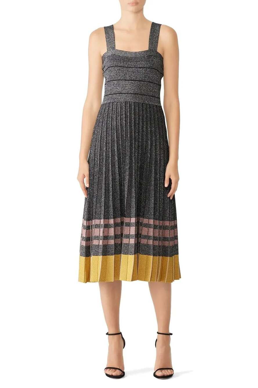Derek Lam 10 Crosby Metallic Pleated Knit Midi Dress